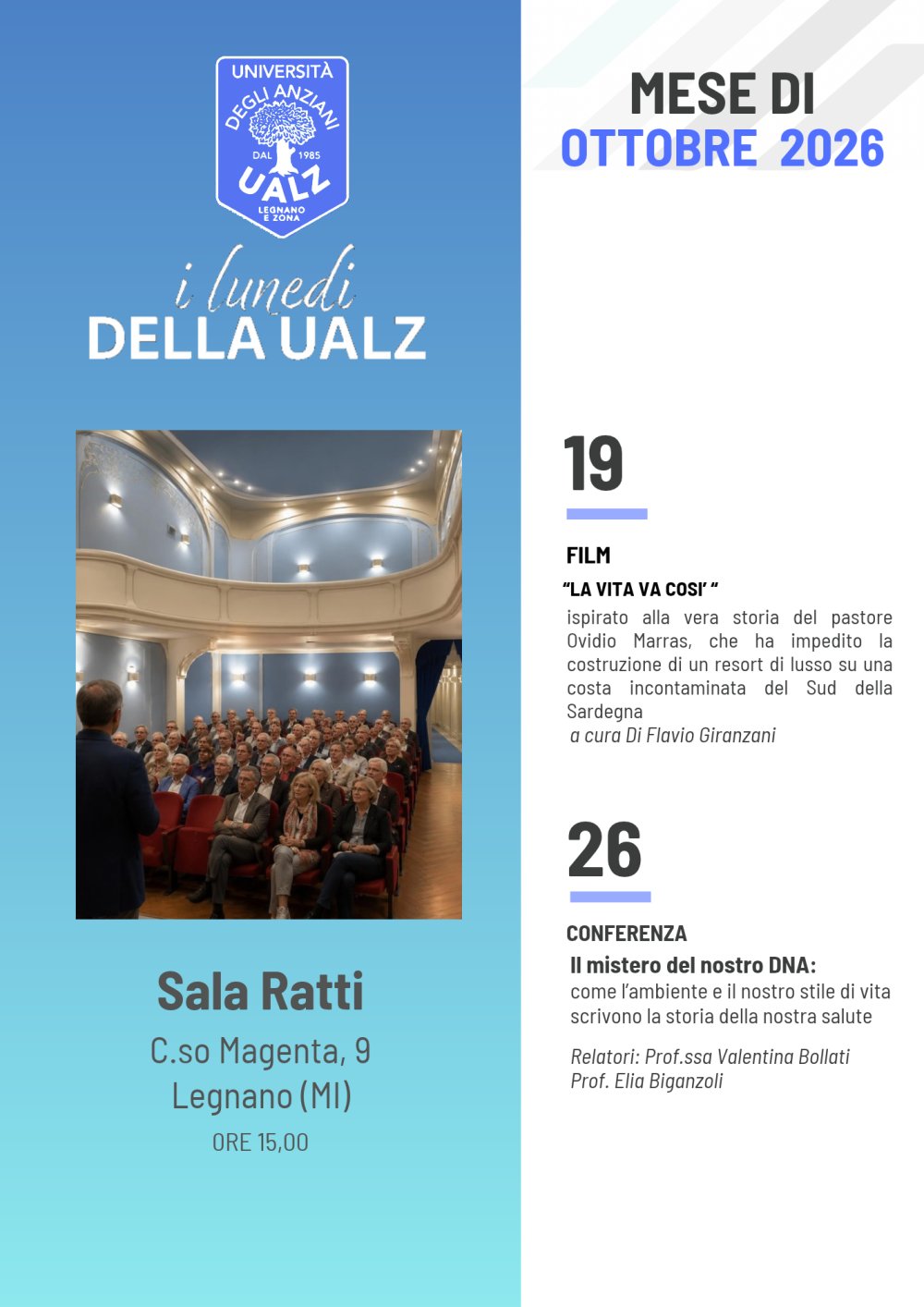 INCONTRI - I LUNEDI' DELLA UALZ - MESE DI OTTOBRE 2026